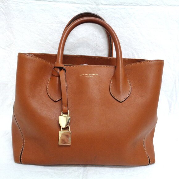 ASPINAL of LONDON 11.5" midi Tote Bag Smooth Tan Leather - Picture 1 of 12